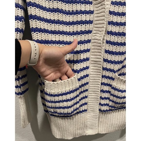 J.CREW Ripplestitch Striped Blue Cream Chunky Sweater Cardigan - Picture 3 of 4